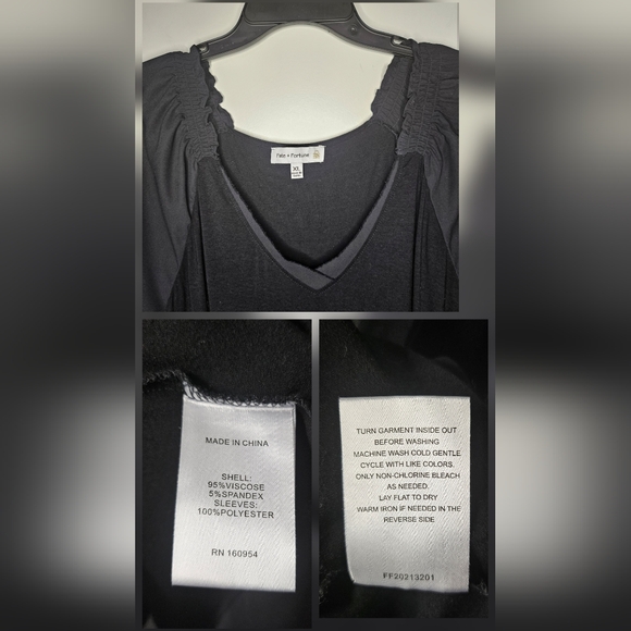 Women's Black Long Semi Sheer Sleeve Chiffon Blouse Ruffle Cuffs V-Neck Size XL - Picture 7 of 10